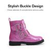 DREAM PAIRS Girls Boys Glitter Ankle Boots Side Zipper Combat Shoes with Buckles Toddler/Little Kid/Big Kid(Hot Pink)