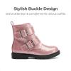 DREAM PAIRS Girls Boys Glitter Ankle Boots Side Zipper Combat Shoes with Buckles Toddler/Little Kid/Big Kid(Pink)