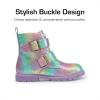 DREAM PAIRS Girls Boys Glitter Ankle Boots Side Zipper Combat Shoes with Buckles Toddler/Little Kid/Big Kid(Rainbow)