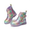 DREAM PAIRS Girls Boys Glitter Ankle Boots Side Zipper Combat Shoes with Buckles Toddler/Little Kid/Big Kid(Rainbow)