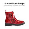 DREAM PAIRS Girls Boys Glitter Ankle Boots Side Zipper Combat Shoes with Buckles Toddler/Little Kid/Big Kid(Red)