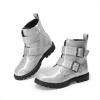DREAM PAIRS Girls Boys Glitter Ankle Boots Side Zipper Combat Shoes with Buckles Toddler/Little Kid/Big Kid(Silver)