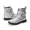 DREAM PAIRS Girls Boys Glitter Ankle Boots Side Zipper Combat Shoes with Buckles Toddler/Little Kid/Big Kid(Silver)