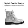 DREAM PAIRS Girls Boys Glitter Ankle Boots Side Zipper Combat Shoes with Buckles Toddler/Little Kid/Big Kid(Silver)