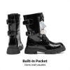 DREAM PAIRS Girls Combat Boots Side Zipper Ankle Booties Toddler/Little Kid/Big Kid(All Black)