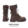 DREAM PAIRS Girls Combat Boots Side Zipper Ankle Booties Toddler/Little Kid/Big Kid(Brown)