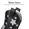 DREAM PAIRS Girls Cowgirl Boots Mid Calf Glitter Cowboy Western Boots Toddler Girls Star Riding Shoes(Black)