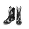 DREAM PAIRS Girls Cowgirl Boots Mid Calf Glitter Cowboy Western Boots Toddler Girls Star Riding Shoes(Black)
