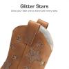 DREAM PAIRS Girls Cowgirl Boots Mid Calf Glitter Cowboy Western Boots Toddler Girls Star Riding Shoes(Camel)
