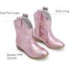 DREAM PAIRS Girls Cowgirl Boots Mid Calf Glitter Cowboy Western Boots Toddler Girls Star Riding Shoes(Pink)