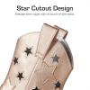 DREAM PAIRS Girls Cowgirl Boots Mid Calf Glitter Cowboy Western Boots Toddler Girls Star Riding Shoes(Rose Gold-holes)