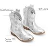 DREAM PAIRS Girls Cowgirl Boots Mid Calf Glitter Cowboy Western Boots Toddler Girls Star Riding Shoes(Silver)