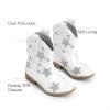 DREAM PAIRS Girls Cowgirl Boots Mid Calf Glitter Cowboy Western Boots Toddler Girls Star Riding Shoes(White)