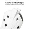 DREAM PAIRS Girls Cowgirl Boots Mid Calf Glitter Cowboy Western Boots Toddler Girls Star Riding Shoes(White-holes)
