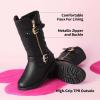 DREAM PAIRS Girls Faux Fur Lining Knee High Winter Motorcycle Riding Boots Toddler/Little Kid/Big Kid(Black)