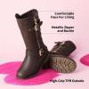 DREAM PAIRS Girls Faux Fur Lining Knee High Winter Motorcycle Riding Boots Toddler/Little Kid/Big Kid(Brown)