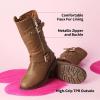 DREAM PAIRS Girls Faux Fur Lining Knee High Winter Motorcycle Riding Boots Toddler/Little Kid/Big Kid(Tan)