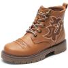 DREAM PAIRS Boys Girls Combat Ankle Boots Cowboy Cowgirl Western Embroidered Side Zipper Booties Toddler/Little Kid/Big Kid(Brown)