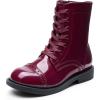 DREAM PAIRS Girls Boys Combat Ankle Boots Side Zipper Shoes with Lace Up for Toddler/Little Kid/Big Kid(Burgundy)
