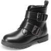 DREAM PAIRS Girls Boys Glitter Ankle Boots Side Zipper Combat Shoes with Buckles Toddler/Little Kid/Big Kid(Black-pu)