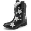 DREAM PAIRS Girls Cowgirl Boots Mid Calf Glitter Cowboy Western Boots Toddler Girls Star Riding Shoes(Black)