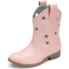 DREAM PAIRS Girls Cowgirl Boots Mid Calf Glitter Cowboy Western Boots Toddler Girls Star Riding Shoes(Pink-holes)