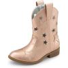 DREAM PAIRS Girls Cowgirl Boots Mid Calf Glitter Cowboy Western Boots Toddler Girls Star Riding Shoes(Rose Gold-holes)