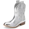 DREAM PAIRS Girls Cowgirl Boots Mid Calf Glitter Cowboy Western Boots Toddler Girls Star Riding Shoes(Silver)