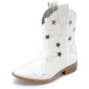 DREAM PAIRS Girls Cowgirl Boots Mid Calf Glitter Cowboy Western Boots Toddler Girls Star Riding Shoes(White-holes)