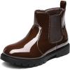 DREAM PAIRS Girls Side Zipper Chelsea Ankle Boots Little Kid/Big Kid(Brown/Pat)