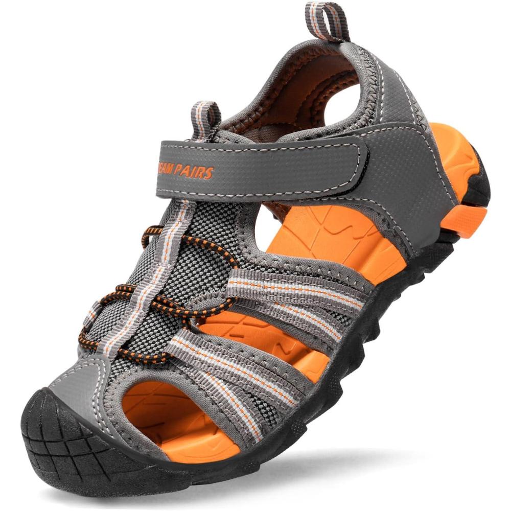 imageDREAM PAIRS Boys Girls Outdoor Summer Sport Athletic Sandals for LittleBig KidDarkGreyOrange