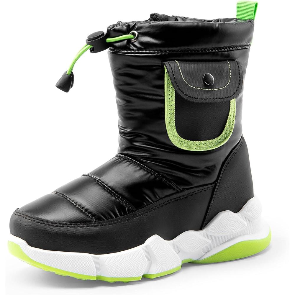 imageDREAM PAIRS Boys Girls Snow Boots Water Resistant NonSlip Mid Calf Lightweight Athletic Outdoor Warm Winter Shoes for LittleBig KidsBlackNeon Green