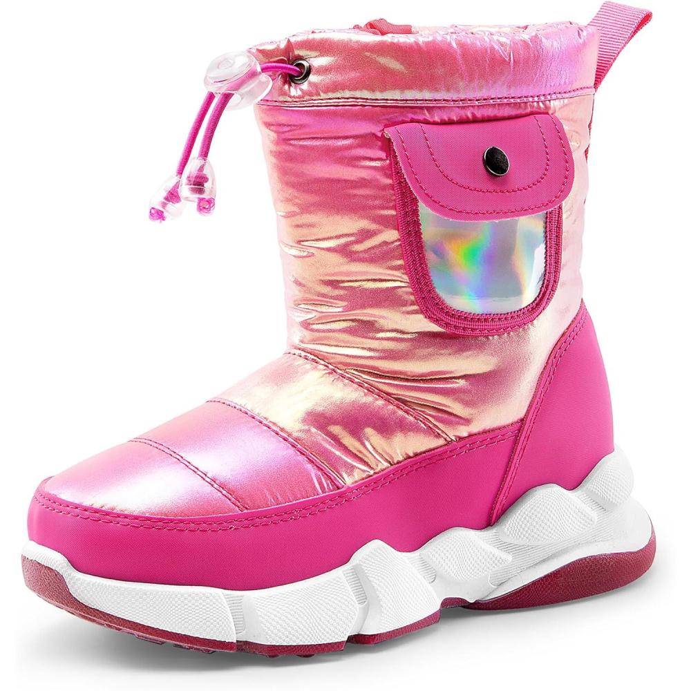 imageDREAM PAIRS Boys Girls Snow Boots Water Resistant NonSlip Mid Calf Lightweight Athletic Outdoor Warm Winter Shoes for LittleBig KidsHot PinkRainbow Silver