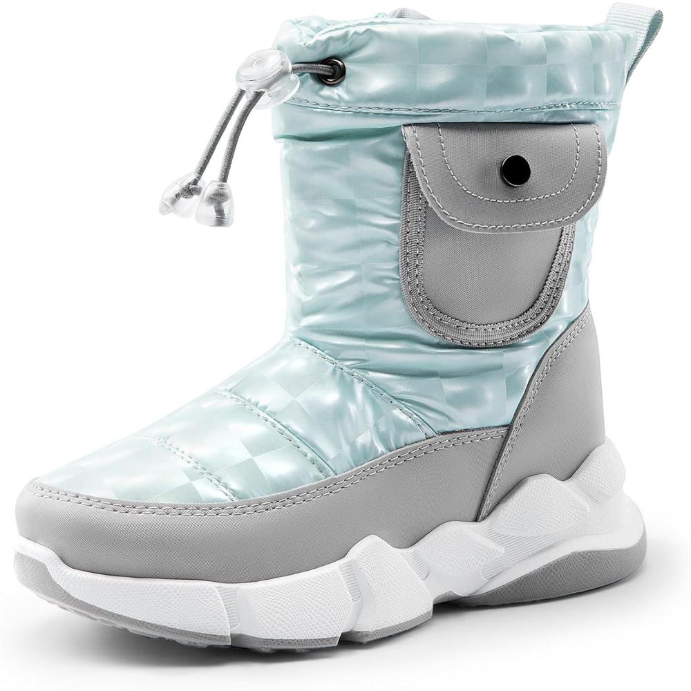 imageDREAM PAIRS Boys Girls Snow Boots Water Resistant NonSlip Mid Calf Lightweight Athletic Outdoor Warm Winter Shoes for LittleBig KidsLight BlueGrey