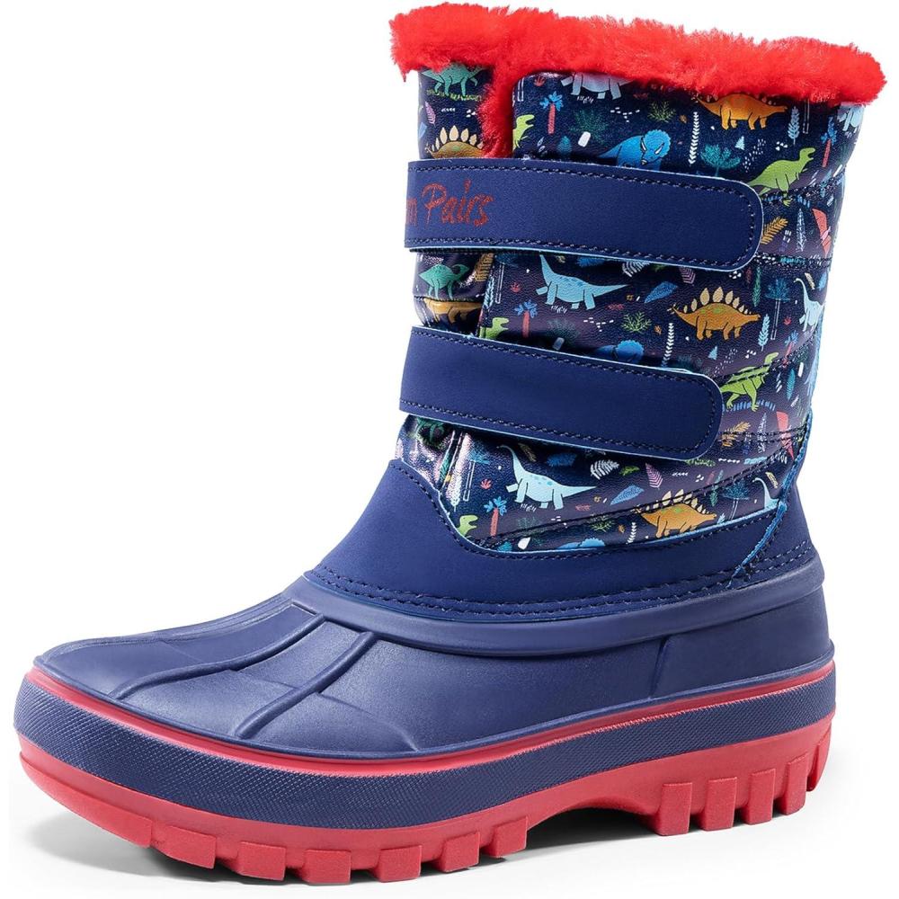 imageDREAM PAIRS Boys Girls Snow Boots WaterResistant Outdoor Sport Warm Cozy AntiSlip Cute Ankle Winter Shoes for ToddlerLittleBig KidNavyRed