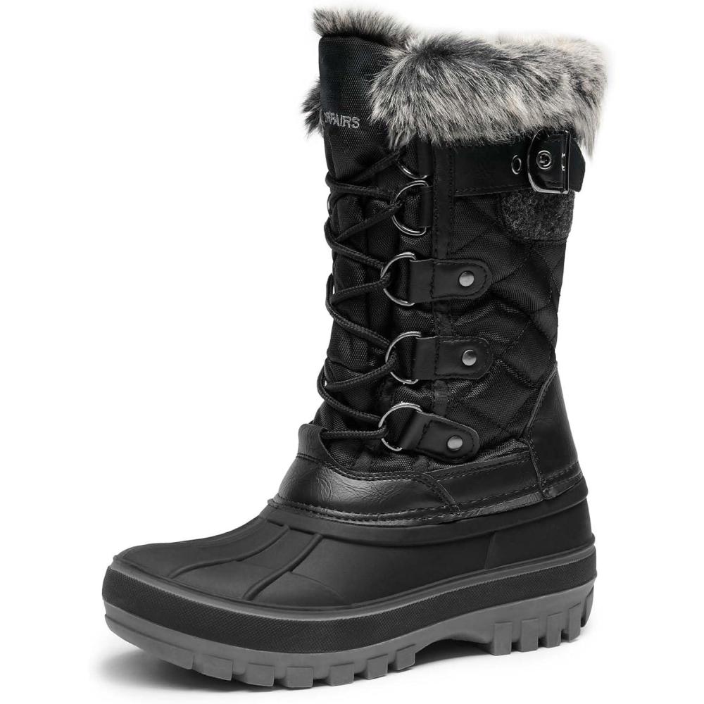 imageDREAM PAIRS Boys Girls Snow Boots WaterResistant Outdoor Warm Cozy AntiSlip Mid Calf Faux Fur Lining Insulated Winter Shoes for LittleBig KidsBlack