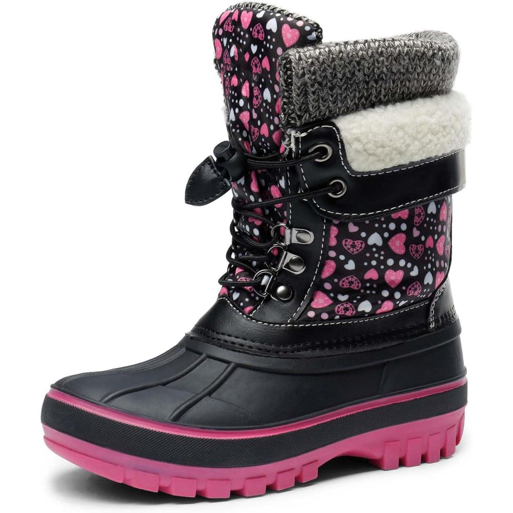 imageDREAM PAIRS Boys Girls Snow Boots WaterResistant Outdoor Warm Cozy AntiSlip Mid Calf Faux Fur Lining Insulated Winter Shoes for LittleBig KidsBlackFuxia