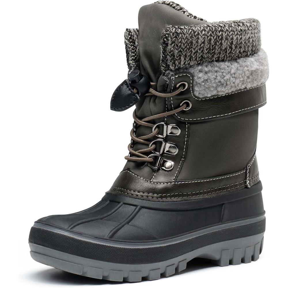 imageDREAM PAIRS Boys Girls Snow Boots WaterResistant Outdoor Warm Cozy AntiSlip Mid Calf Faux Fur Lining Insulated Winter Shoes for LittleBig KidsBlackGrey