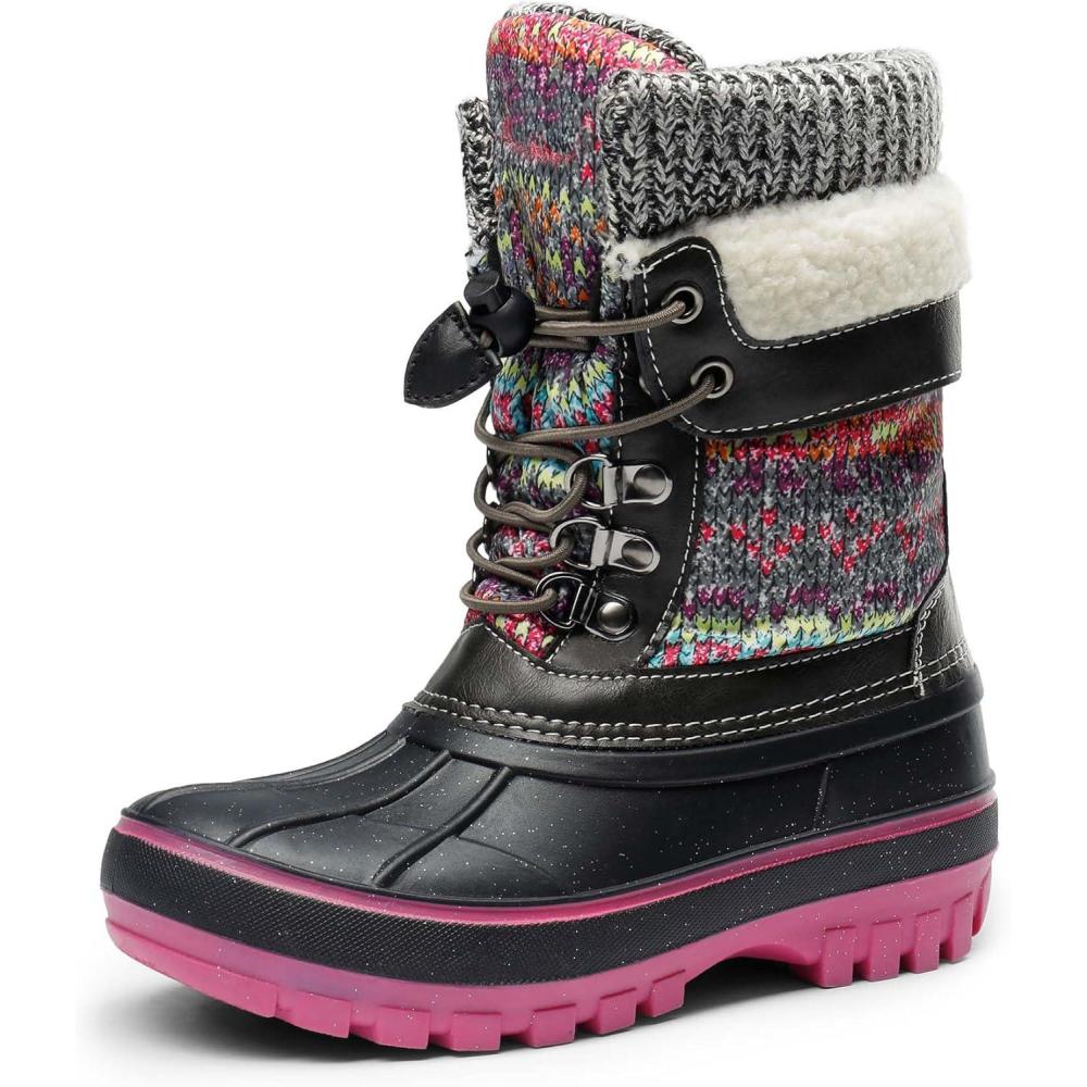 imageDREAM PAIRS Boys Girls Snow Boots WaterResistant Outdoor Warm Cozy AntiSlip Mid Calf Faux Fur Lining Insulated Winter Shoes for LittleBig KidsGreyFuchsia