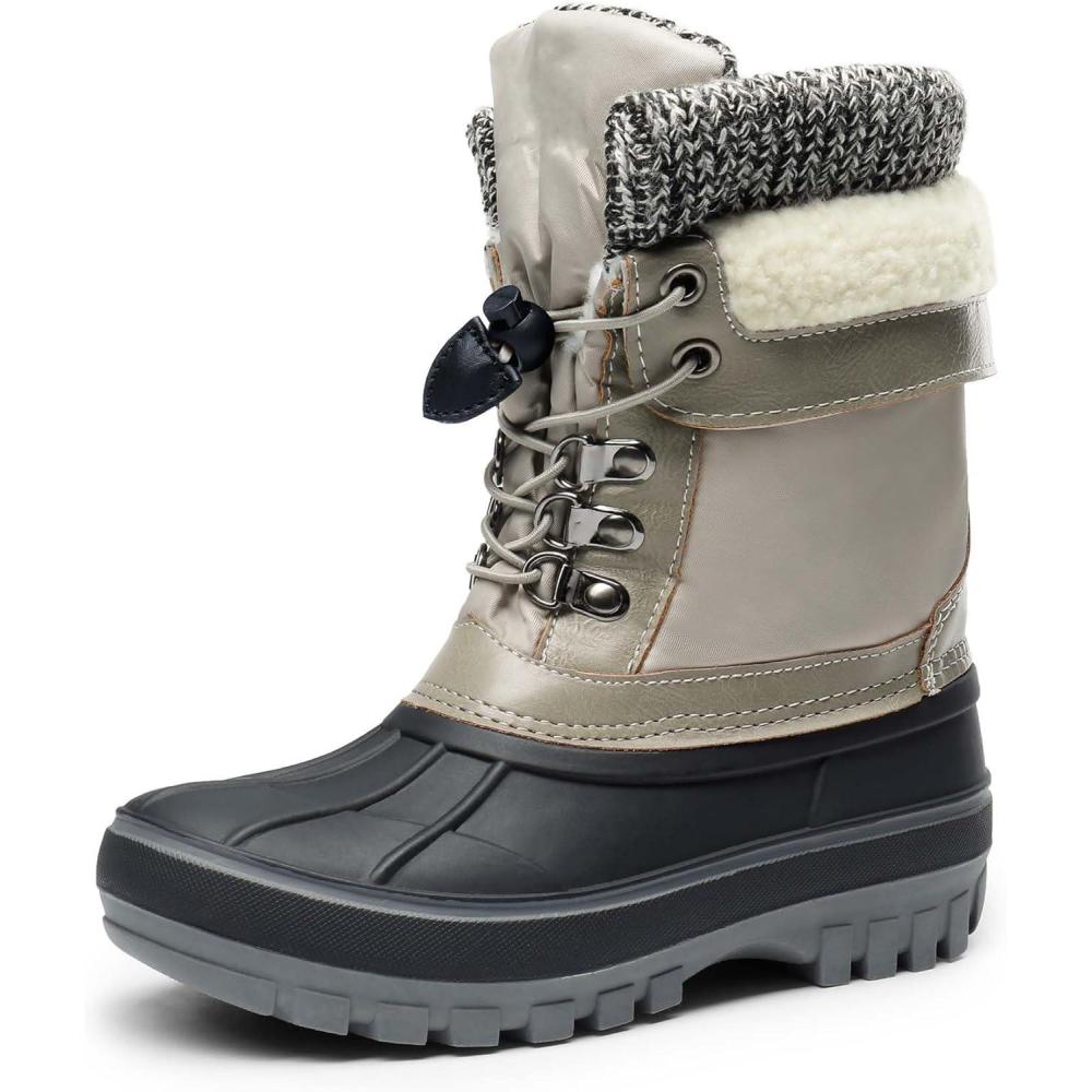 imageDREAM PAIRS Boys Girls Snow Boots WaterResistant Outdoor Warm Cozy AntiSlip Mid Calf Faux Fur Lining Insulated Winter Shoes for LittleBig KidsLt Grey