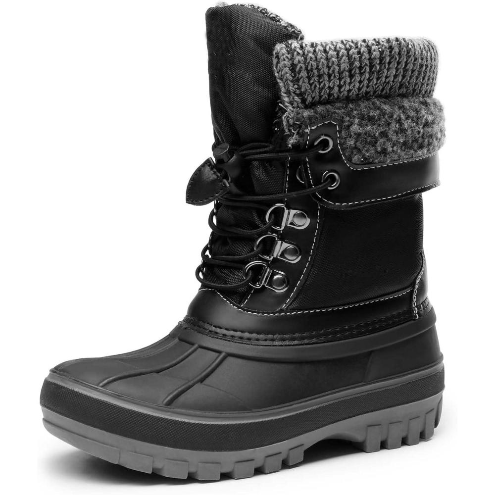 imageDREAM PAIRS Boys Girls Snow Boots Waterproof Outdoor Warm Cozy AntiSlip Mid Calf Faux Fur Lining Insulated Winter Shoes for LittleBig KidsSize 9 ToddlerBlackKMONTE1