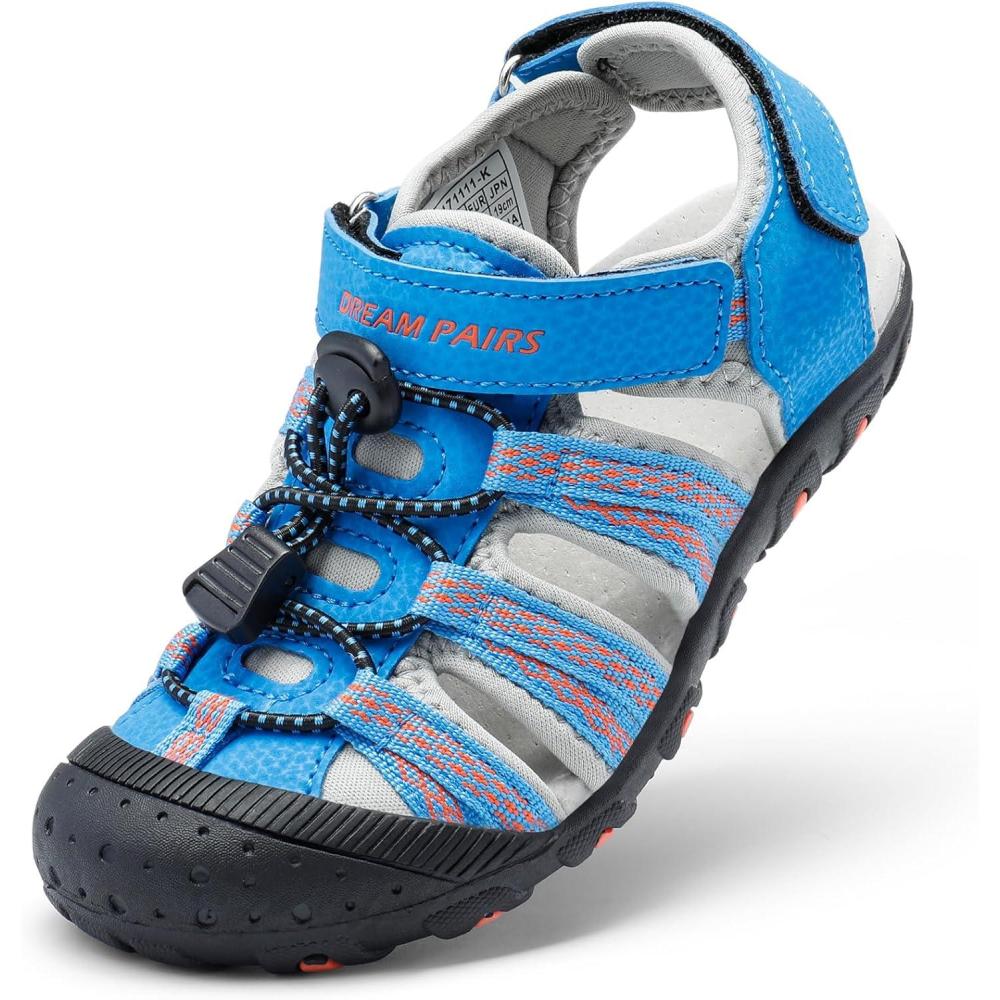 imageDREAM PAIRS Boys Girls Summer Outdoor Athletic Sport Sandals Hiking Beach Casual Closed Toe Adjustable Multicolor for ToddlerLittleBig KidsBlueGreyRed