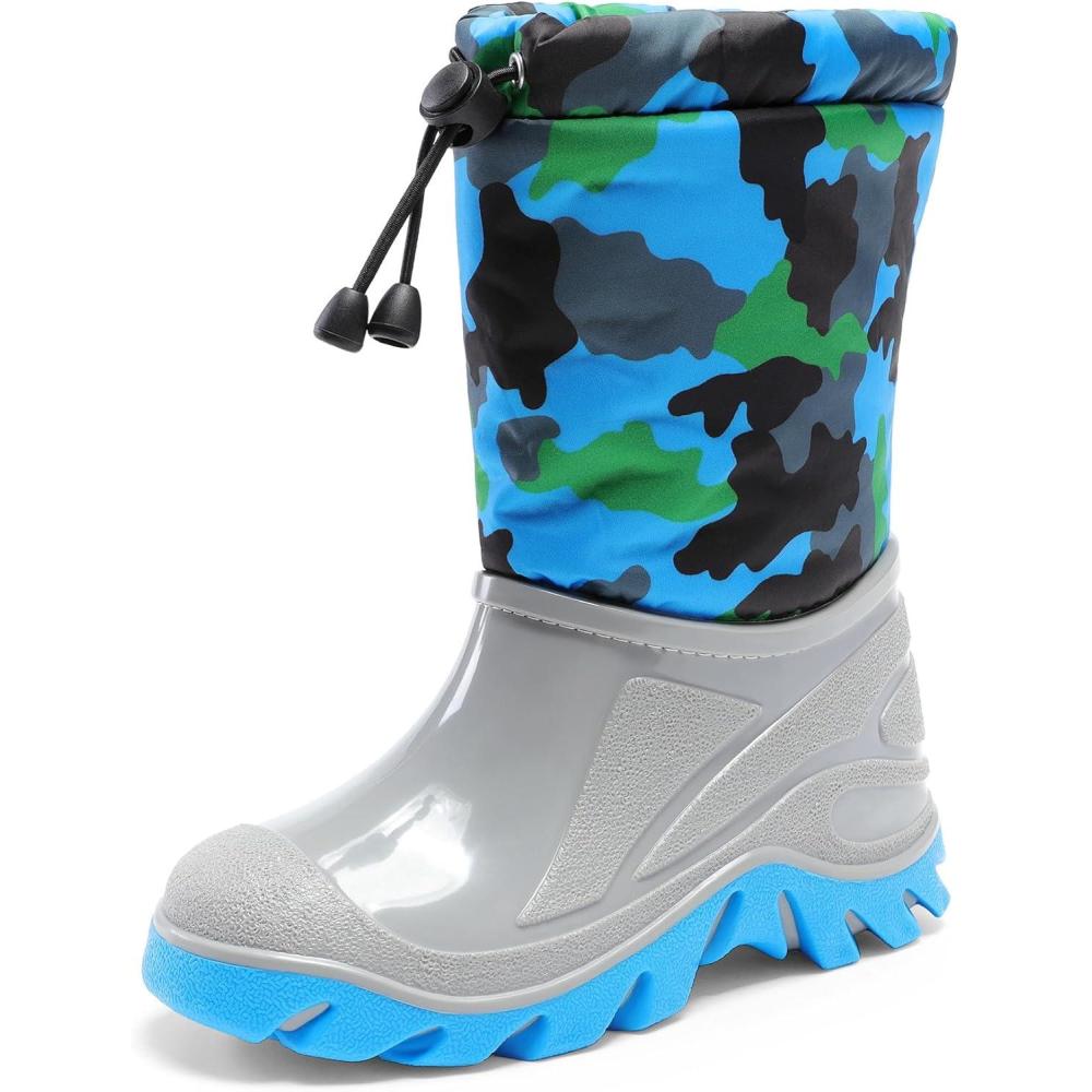 imageDREAM PAIRS Boys Snow Boots Waterproof Camouflage Slip Resistant Mid Calf Faux Fur Lining Outdoor Winter Shoes for LittleBig KidsBlueGray