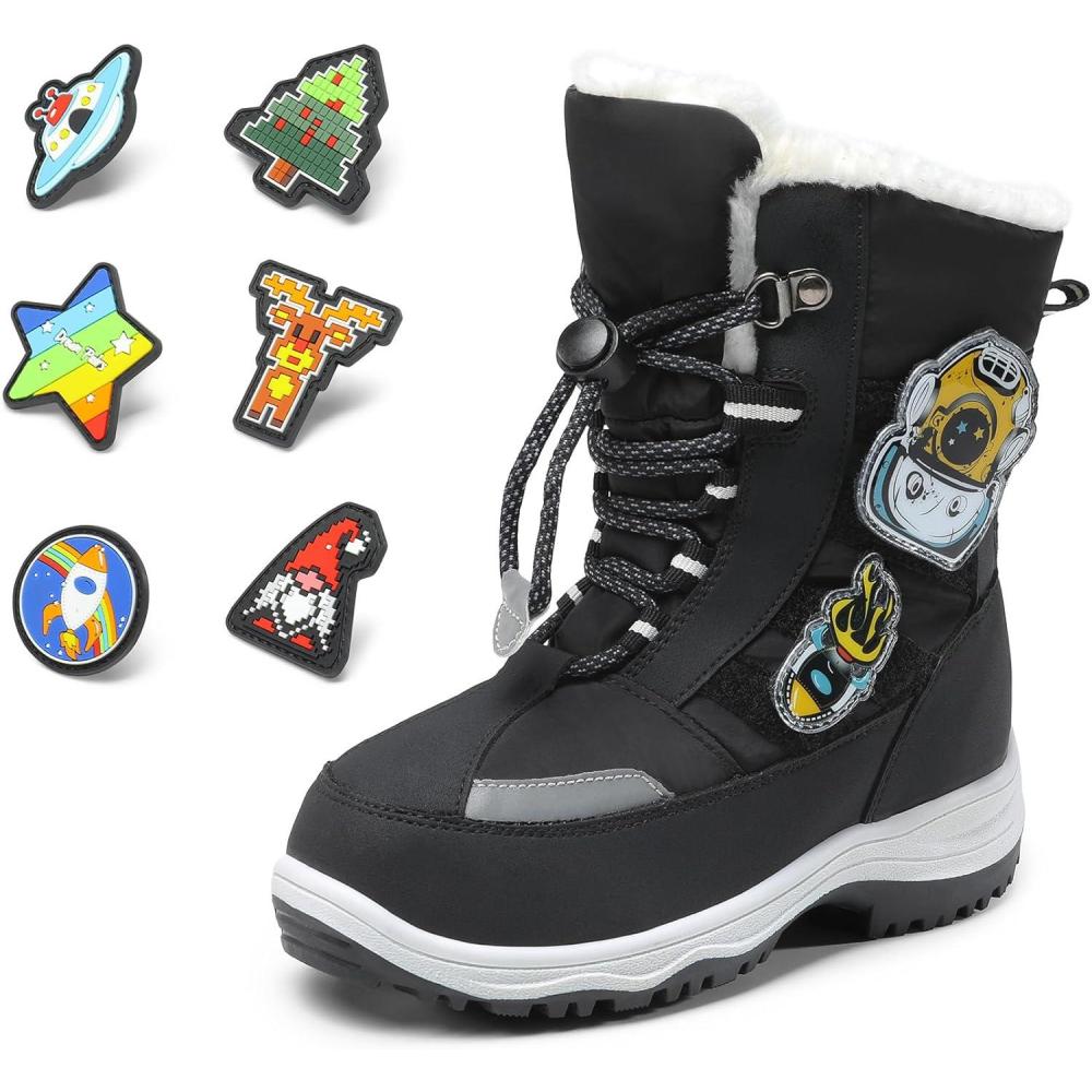 imageDREAM PAIRS Boys Toddler Snow Boots Interchangeable Accessories Slip Resistant Faux Fur Lined Mid Calf Little Kids Winter ShoesBlack