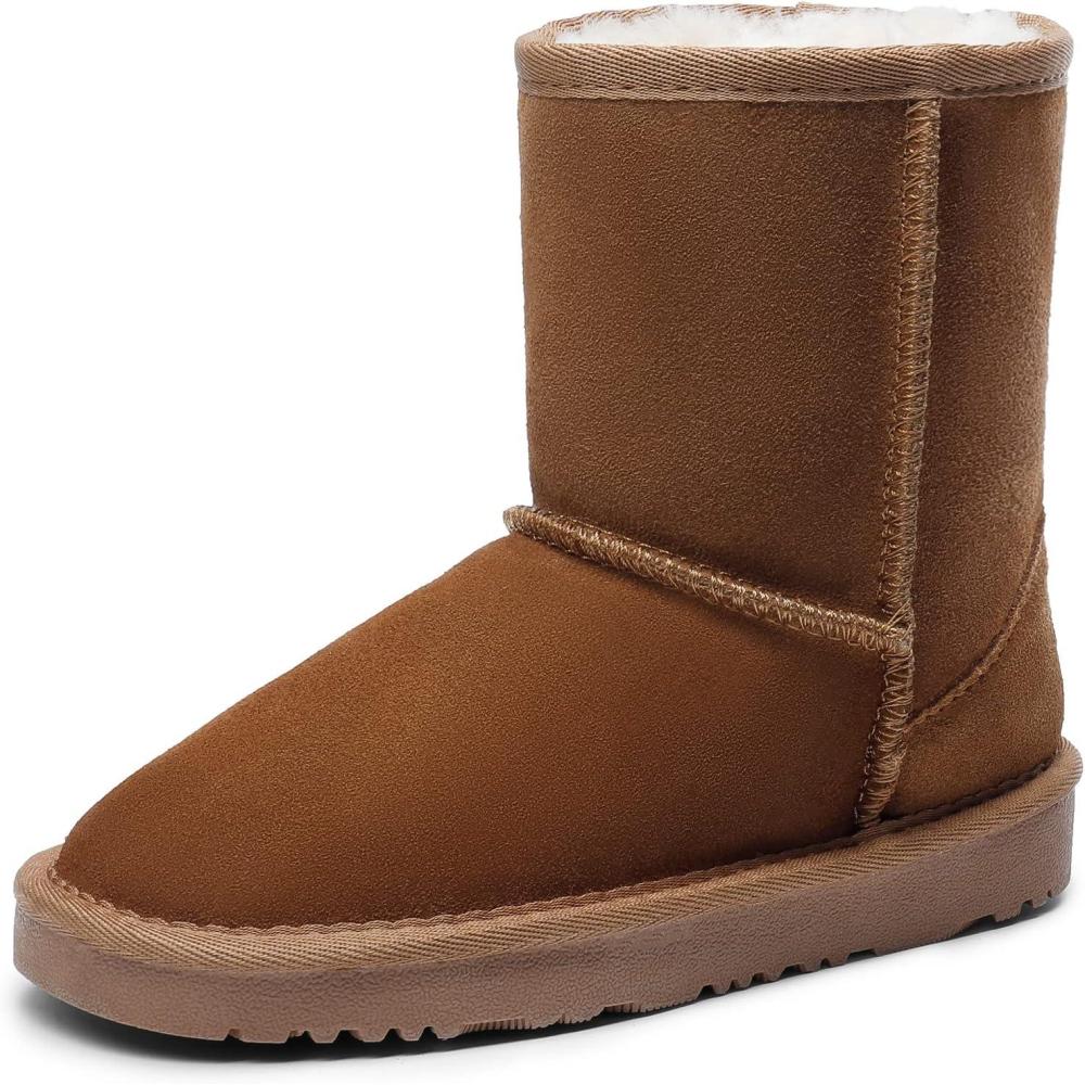 imageDREAM PAIRS Girls Boys Boots Kids Faux Fur Lined Winter Snow FuzzyClassic Kids Mid BootChesnut