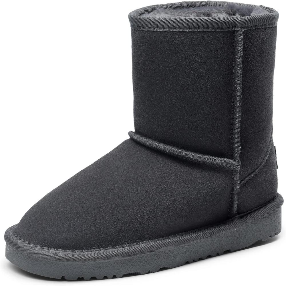 imageDREAM PAIRS Girls Boys Boots Kids Faux Fur Lined Winter Snow FuzzyClassic Kids Mid BootGrey