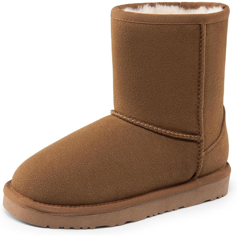 imageDREAM PAIRS Girls Boys Boots Kids Faux Fur Lined Winter Snow FuzzyClassic Kids Mid BootLight Brown