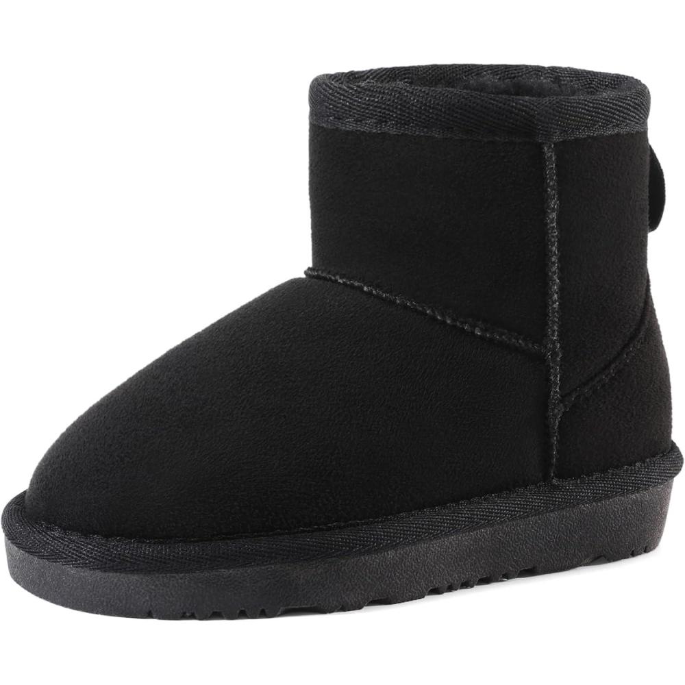 imageDREAM PAIRS Girls Boys Boots Kids Winter Ankle Faux Fur Lined Snow Shoes FuzzyClassic Kids Low Boot for ToddlerLittle KidBig KidBlack