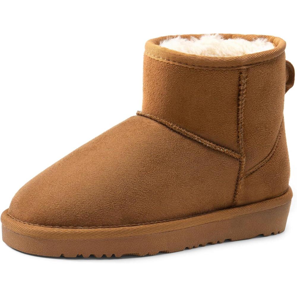imageDREAM PAIRS Girls Boys Boots Kids Winter Ankle Faux Fur Lined Snow Shoes FuzzyClassic Kids Low Boot for ToddlerLittle KidBig KidCamel