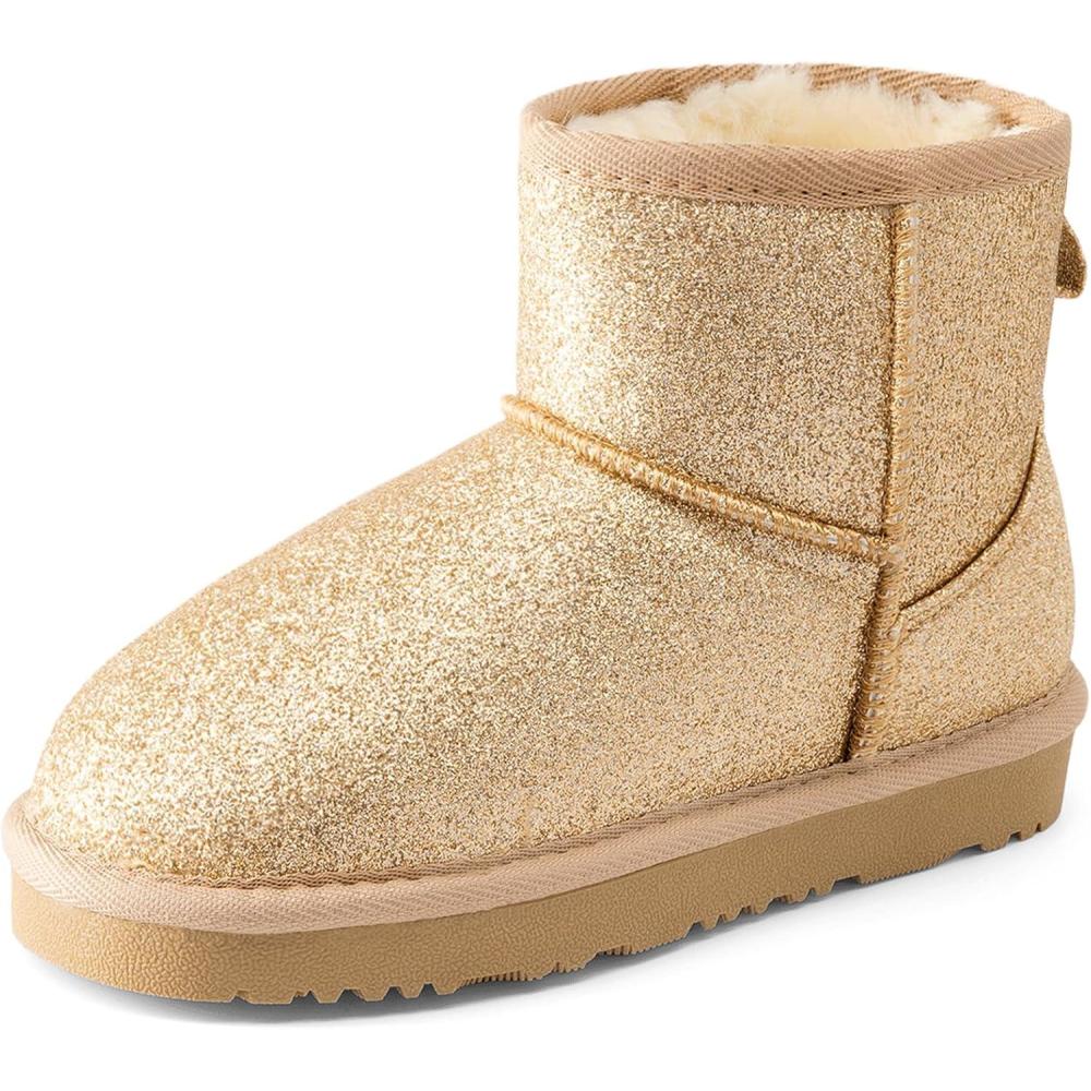 imageDREAM PAIRS Girls Boys Boots Kids Winter Ankle Faux Fur Lined Snow Shoes FuzzyClassic Kids Low Boot for ToddlerLittle KidBig KidGold